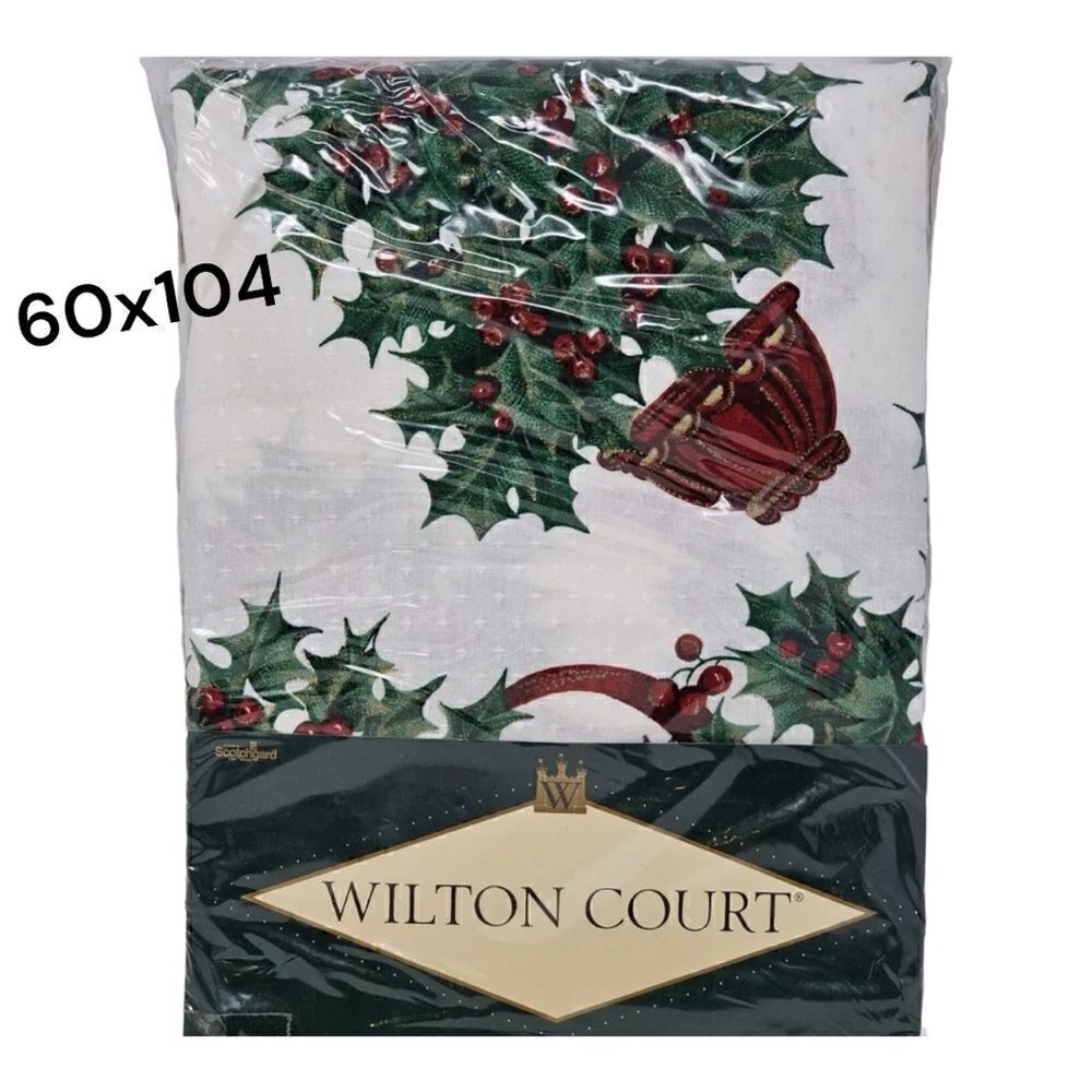 Vintage Wilton Court Christmas Tablecloth Holly Trees 60" X 104” Oblong